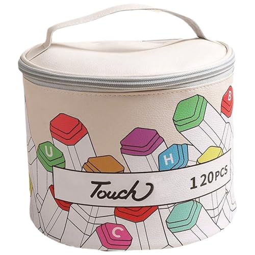 Marker Organizer for 120 Markers, 9.1x6.7x7.7 Inch Large Opening Leather Marker Case with Handle, Portable Marker Storage with Zipper for Markers, Lipstick, Eyeliner and Mascara Marker Case von Nuelreva