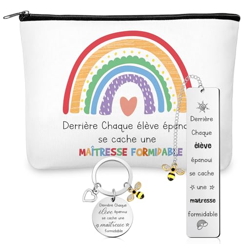 Nuenen Lehrerin Geschenk zum Jahresende Lehrer Schlüsselanhänger Schminktasche und Lesezeichen für Lehrer Dankeschön Geschenkidee für Erzieher Frauen Abschluss(Maîtresse) von Nuenen