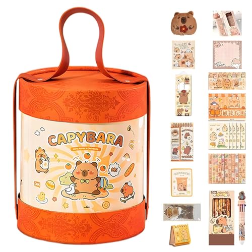 Nuhjytgf Kapibabala Schreibwaren-Set, Plüsch-Schlüsselanhänger, Schreibwaren, Capybara-Aufkleber-Set, einfache Tragbarkeit, tragbares Griff-Design, 16 x 18 cm, für Rucksäcke oder Federmäppchen von Nuhjytgf