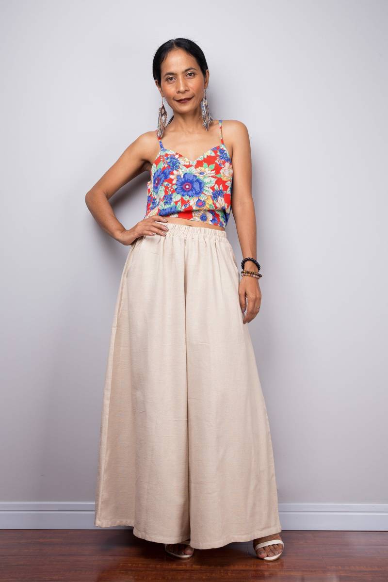 Baumwolle-Palazzo-Hose, Wide Leg Pants Frauen Maxi Sommerhose von Nuichan