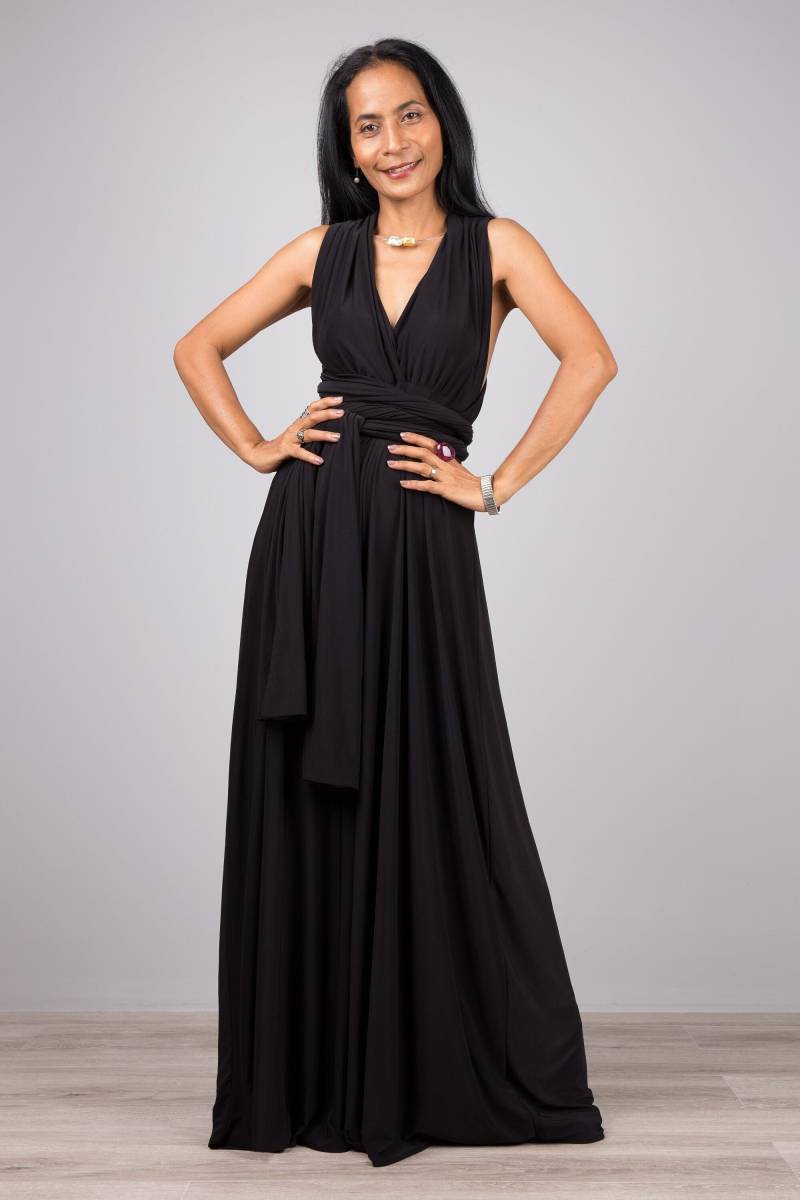 Langes Schwarzes Kleid Für Hochzeitsgast, Multiway Wickelkleid, Infinity Gehrock Formale Veranstaltung, Brautjungfer Kleid, Gala Abend Party von Nuichan