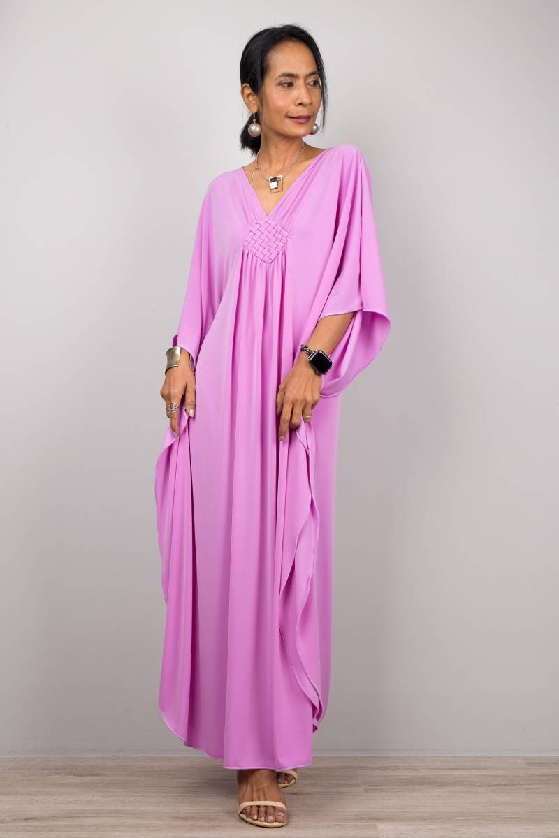 Rosa Kaftan Kleid, Lila Rosa Handgemachtes Abendkleid Gala Umstandskleid, Hochzeitskleid, Loose Fit Sommer Kleid von Nuichan