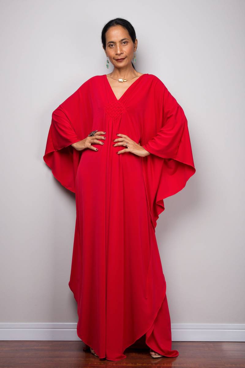 Rotes Kaftan Kleid, Kimono Rotes Kleid Frauen, Gehrock, Loose Fit Abendkleid, Großes Langes von Nuichan