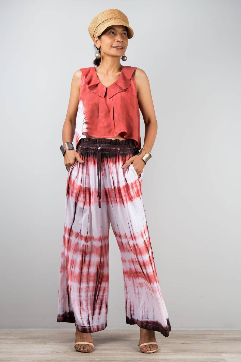 Tie Dye Matching Set, Ärmelloses Crop Top Und Passende Shibori Hose, Sommer Locker Sitzende Lounge Wear, Strandkleidung, Festival Outfit von Nuichan
