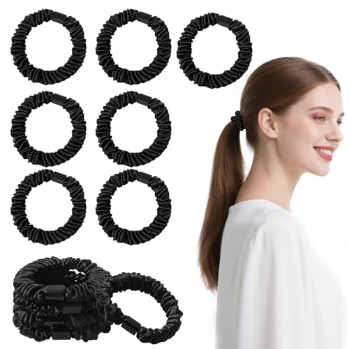 12-teiliges hochdehnbares Haargummi-Set – keine Schäden für Frauen und Mädchen, dünne Pferdeschwanz-Halter für dünnes/dickes/lockiges Haar, sanfter Schlaf und den täglichen Gebrauch (schwarz, weicher von Nujvnuj