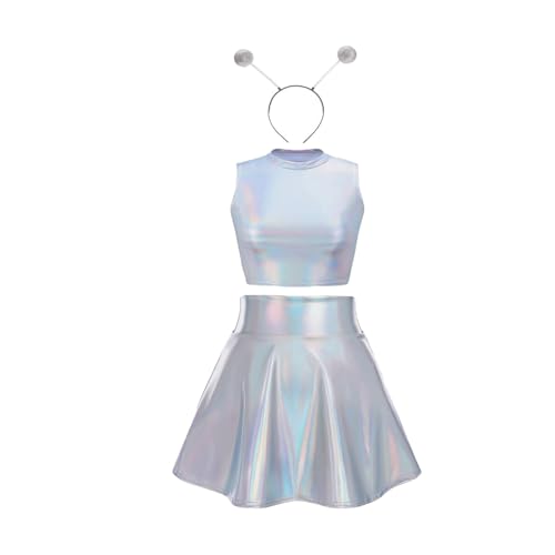 Nujvnuj Alien Kostüm Damen Cheerleader Kostüm Damen Space Kostüm Damen Zweiteiliges Set Inklusive Stirnband für Maskenbälle Thematische Partys Karneval (L) von Nujvnuj