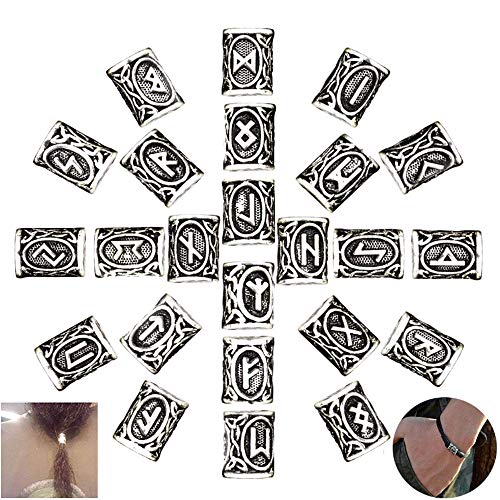 nuluxi Wikinger Bartperle Nordischen Haar Bart Perlen Armband Antik für Flechten Halskette DIY Groß Metal Viking Runen Haargeflecht Flechtperlen für Damen Mädchen Männer Anhänger 24 Stück von nuluxi