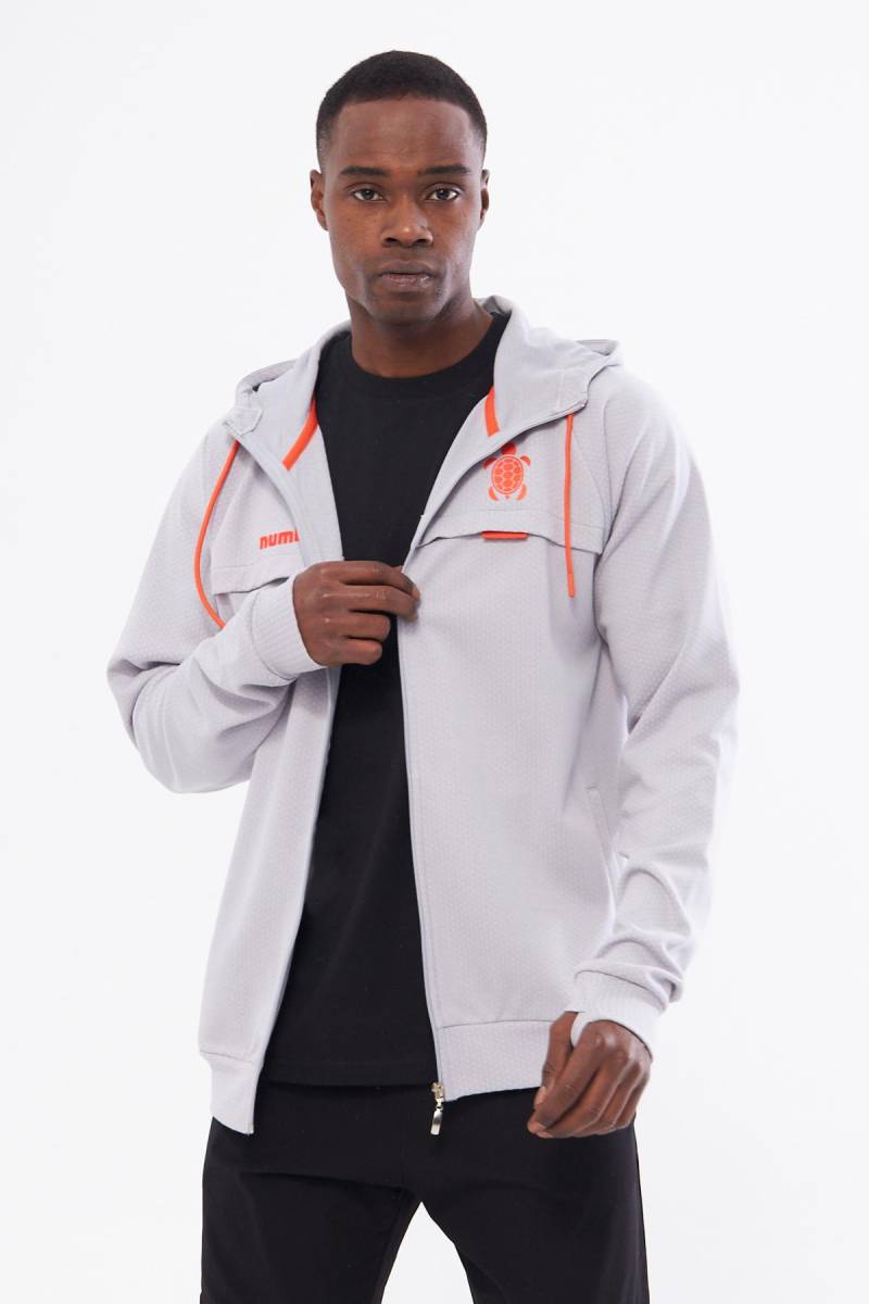 Air Professional Grauer Hoodie, Reißverschluss, Seitentaschen, Daumenloch, Bequem Numb01 Air Professional Grauer Hoodie, Reißverschluss, Seitentaschen, Daumenloch, Bequem Numb01 von Numbeco