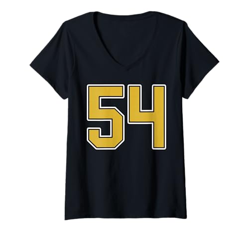 Damen Old Gold Schwarz Weiß Sport Nummer 54 Trikot Uniform Spieler T-Shirt mit V-Ausschnitt von Number 54 Jersey Player Uniform #54 Gifts