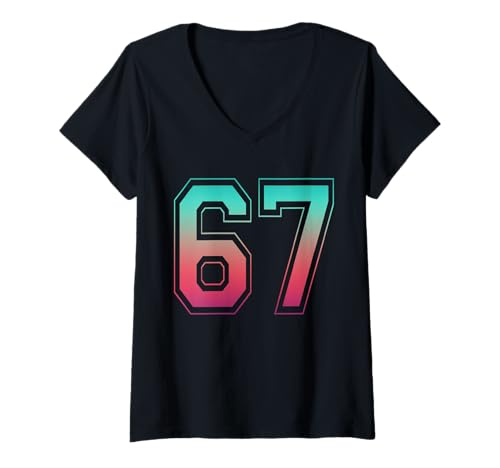Damen Lustiger Alpha-Slang der sechsten Generation von Number Meme T-Shirt mit V-Ausschnitt Damen Lustiger Alpha-Slang der sechsten Generation von Number Meme T-Shirt mit V-Ausschnitt von Number 6 7 Trending Meme Youth Men Women Graphics