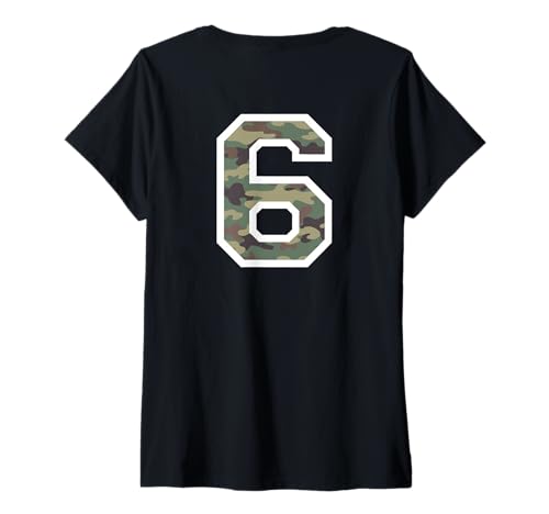 Damen #6 Jersey Uniform Varsity Sports Camo Camo 6 T-Shirt mit V-Ausschnitt von Number 6 for Athletes, Sport Teams & Players