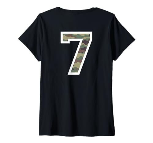 Damen #7 Jersey Uniform Varsity Sports Camo Camo 7 T-Shirt mit V-Ausschnitt von Number 7 for Athletes, Sport Teams & Players