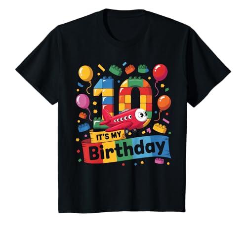 Kinder 10 Jahre alt Pilot Bauflugzeug Zahlenblöcke 10. Geburtstag T-Shirt Kinder 10 Jahre alt Pilot Bauflugzeug Zahlenblöcke 10. Geburtstag T-Shirt von Number Blocks Airplane Birthday Theme Party
