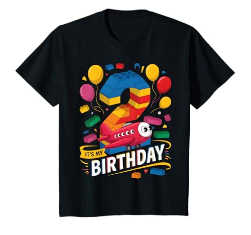 Kinder 2 Jahre alt Pilot Bauflugzeug Zahlenblöcke 2. Geburtstag T-Shirt von Number Blocks Airplane Birthday Theme Party