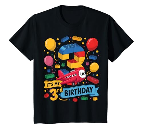 Kinder 3 Jahre altes Pilotflugzeug Zahlenblöcke 3. Geburtstag Flugzeug T-Shirt Kinder 3 Jahre altes Pilotflugzeug Zahlenblöcke 3. Geburtstag Flugzeug T-Shirt von Number Blocks Airplane Birthday Theme Party