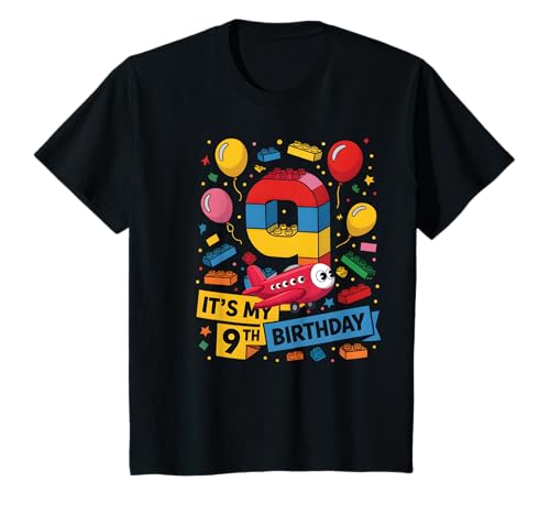 Kinder 9 Jahre alt Pilot Bauflugzeug Nummernblöcke 9. Geburtstag T-Shirt Kinder 9 Jahre alt Pilot Bauflugzeug Nummernblöcke 9. Geburtstag T-Shirt von Number Blocks Airplane Birthday Theme Party