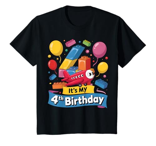Kinder Number Blocks, 4 Jahre altes Pilot-Bauflugzeug zum 4. Geburtstag T-Shirt Kinder Number Blocks, 4 Jahre altes Pilot-Bauflugzeug zum 4. Geburtstag T-Shirt von Number Blocks Airplane Birthday Theme Party