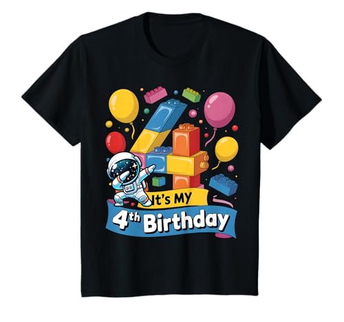 Kinder 4 Jahre altes Astronaut mit Zahlenblöcken zum 4. Geburtstag T-Shirt Kinder 4 Jahre altes Astronaut mit Zahlenblöcken zum 4. Geburtstag T-Shirt von Number Blocks Astronaut Birthday Theme Party