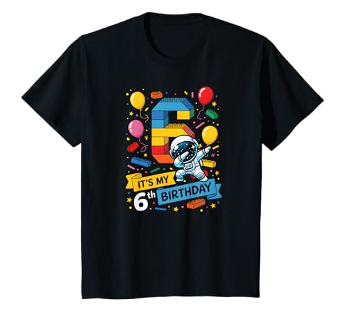 Kinder 6 Jahre altes Astronaut mit Zahlenblöcken zum 6. Geburtstag T-Shirt von Number Blocks Astronaut Birthday Theme Party