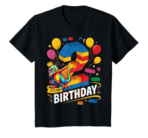 Kinder Zahlenblöcke Geburtstag 2 Jahre alt Baumeister Gebäude Dinosaurier T-Shirt von Number Blocks Birthday T Rex Dinosaur Theme Party