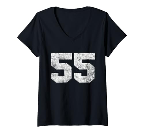 Damen Vintage Glückszahl 55 Geburtstag Sportspieler Team Athlet T-Shirt mit V-Ausschnitt von Number Fifty Five Sport Shirt For Men Women Kids