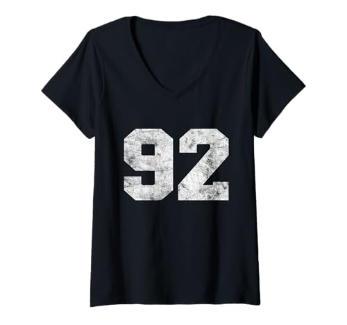 Damen Vintage Glückszahl 92 Geburtstag Sportspieler Team Athlet T-Shirt mit V-Ausschnitt Damen Vintage Glückszahl 92 Geburtstag Sportspieler Team Athlet T-Shirt mit V-Ausschnitt von Number Ninety Two Sport Shirt For Men Women Kid