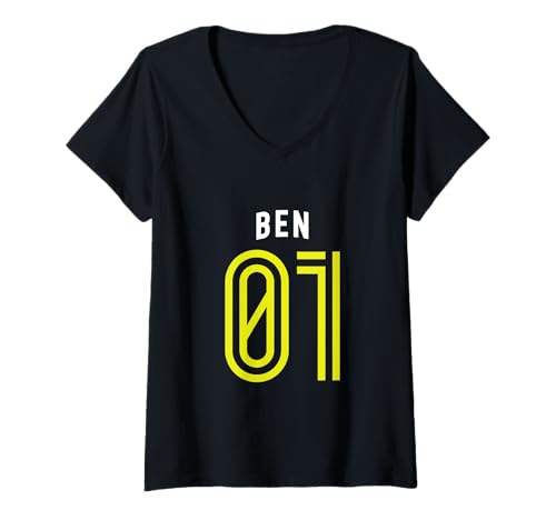 Damen Ben 01 – Nummer Eins Team Sport Fan Varsity Style T-Shirt mit V-Ausschnitt Damen Ben 01 – Nummer Eins Team Sport Fan Varsity Style T-Shirt mit V-Ausschnitt von Number One Sports Jersey Benjamin Gift - EBD