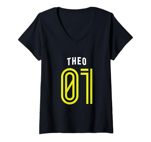 Damen Theo 01 - Nummer Eins Team Sport Fan Varsity Style T-Shirt mit V-Ausschnitt von Number One Sports Jersey Theo Name Gift - EBD