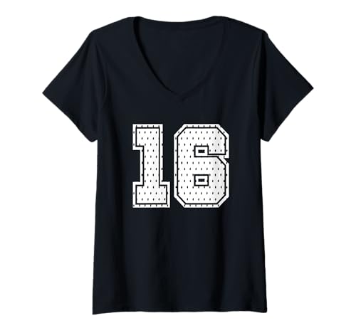 Damen Fußballtrikot Nr. 16 Sportmannschaft 16. Geburtstag T-Shirt mit V-Ausschnitt Damen Fußballtrikot Nr. 16 Sportmannschaft 16. Geburtstag T-Shirt mit V-Ausschnitt von Number Uniform Team Tees