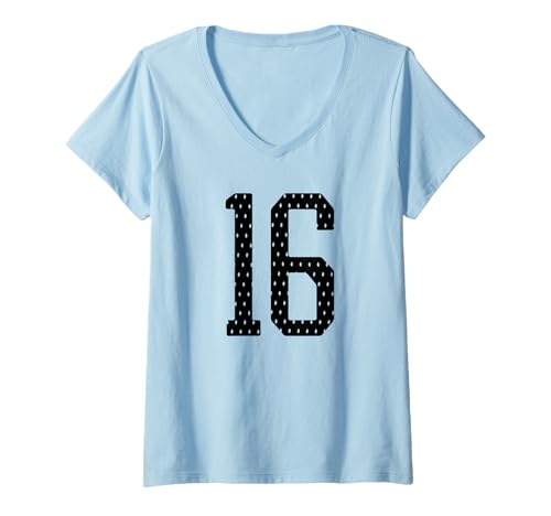 Damen Fußballtrikot Nr. 16 Sportmannschaft 16. Geburtstag T-Shirt mit V-Ausschnitt Damen Fußballtrikot Nr. 16 Sportmannschaft 16. Geburtstag T-Shirt mit V-Ausschnitt von Number Uniform Team Tees