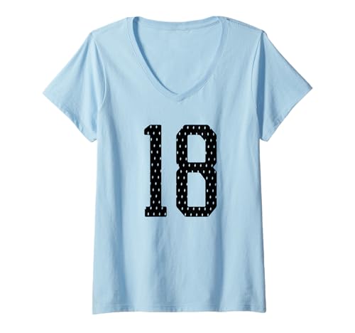 Damen Fußballtrikot Nr. 18 Sportmannschaft 18. Geburtstag T-Shirt mit V-Ausschnitt Damen Fußballtrikot Nr. 18 Sportmannschaft 18. Geburtstag T-Shirt mit V-Ausschnitt von Number Uniform Team Tees