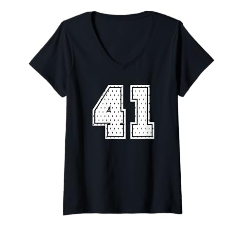 Damen Fußballtrikot Nr. 41 Sportmannschaft 41. Geburtstag T-Shirt mit V-Ausschnitt von Number Uniform Team Tees