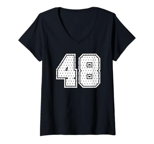 Damen Fußballtrikot Nr. 48 Sportmannschaft 48. Geburtstag T-Shirt mit V-Ausschnitt von Number Uniform Team Tees