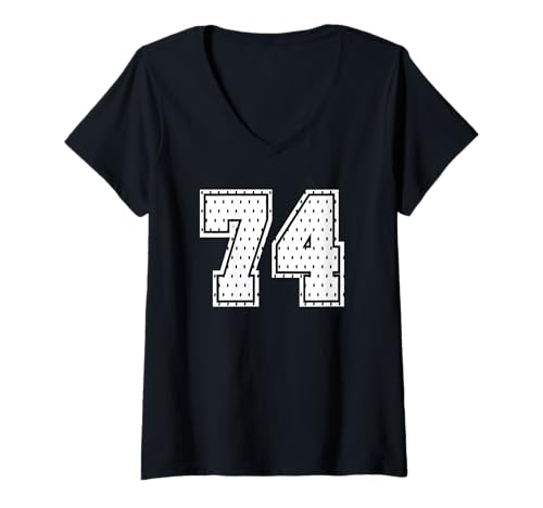 Damen Fußballtrikot Nr. 74 Sports Team 74. Geburtstag T-Shirt mit V-Ausschnitt von Number Uniform Team Tees