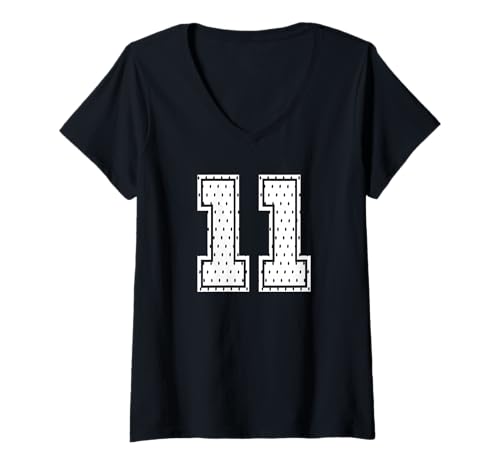 Damen Fußballtrikot Nummer 11 Sportmannschaft 11. Geburtstag T-Shirt mit V-Ausschnitt von Number Uniform Team Tees