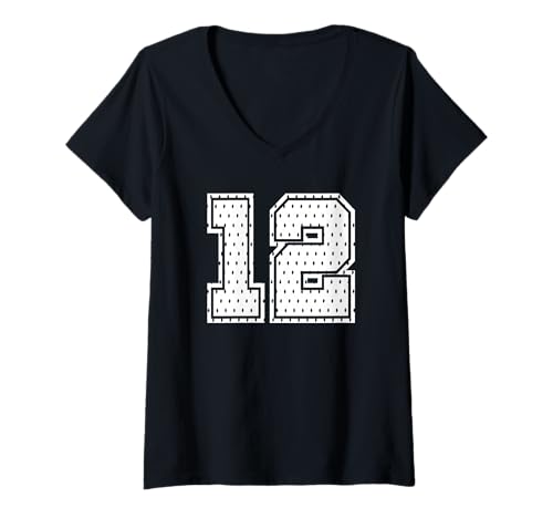 Damen Fußballtrikot Nummer 12 Sportmannschaft 12. Geburtstag T-Shirt mit V-Ausschnitt von Number Uniform Team Tees