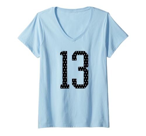 Damen Fußballtrikot Nummer 13 Sportmannschaft 13. Geburtstag T-Shirt mit V-Ausschnitt Damen Fußballtrikot Nummer 13 Sportmannschaft 13. Geburtstag T-Shirt mit V-Ausschnitt von Number Uniform Team Tees