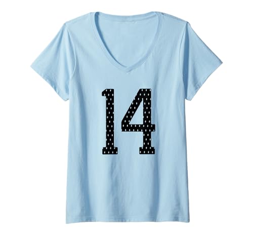Damen Fußballtrikot Nummer 14 Sportmannschaft 14. Geburtstag T-Shirt mit V-Ausschnitt Damen Fußballtrikot Nummer 14 Sportmannschaft 14. Geburtstag T-Shirt mit V-Ausschnitt von Number Uniform Team Tees