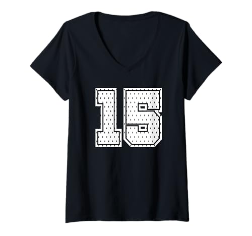 Damen Fußballtrikot Nummer 15 Sportmannschaft 15. Geburtstag T-Shirt mit V-Ausschnitt von Number Uniform Team Tees