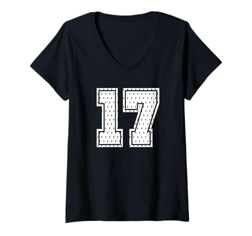 Damen Fußballtrikot Nummer 17 Sportmannschaft 17. Geburtstag T-Shirt mit V-Ausschnitt von Number Uniform Team Tees