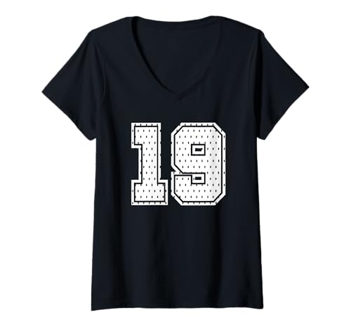 Damen Fußballtrikot Nummer 19 Sportmannschaft 19. Geburtstag T-Shirt mit V-Ausschnitt von Number Uniform Team Tees