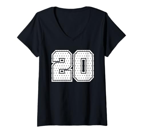 Damen Fußballtrikot Nummer 20 Sportmannschaft 20. Geburtstag T-Shirt mit V-Ausschnitt von Number Uniform Team Tees