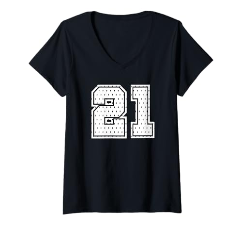 Damen Fußballtrikot Nummer 21 Sportmannschaft 21. Geburtstag T-Shirt mit V-Ausschnitt von Number Uniform Team Tees