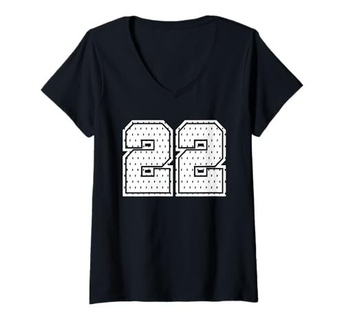 Damen Fußballtrikot Nummer 22 Sportmannschaft 22. Geburtstag T-Shirt mit V-Ausschnitt von Number Uniform Team Tees