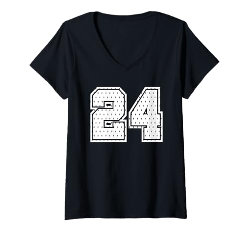 Damen Fußballtrikot Nummer 24 Sportmannschaft 24. Geburtstag T-Shirt mit V-Ausschnitt Damen Fußballtrikot Nummer 24 Sportmannschaft 24. Geburtstag T-Shirt mit V-Ausschnitt von Number Uniform Team Tees