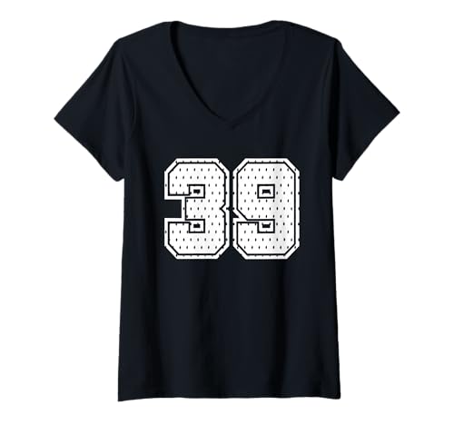 Damen Fußballtrikot Nummer 39 Sportteam 39. Geburtstag T-Shirt mit V-Ausschnitt von Number Uniform Team Tees
