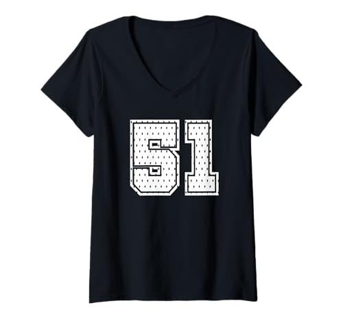 Damen Fußballtrikot Nummer 51 Sportmannschaft 51. Geburtstag T-Shirt mit V-Ausschnitt von Number Uniform Team Tees