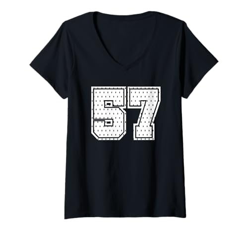 Damen Fußballtrikot Nummer 57 Sportmannschaft 57. Geburtstag T-Shirt mit V-Ausschnitt von Number Uniform Team Tees