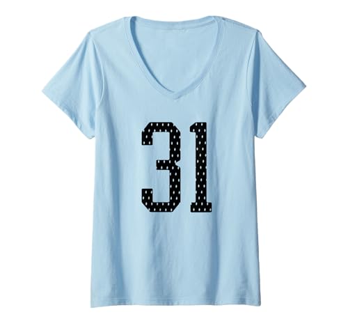 Damen Nummer 31 Sportteam 31. Trikot Varsity Geburtstag Fußball T-Shirt mit V-Ausschnitt Damen Nummer 31 Sportteam 31. Trikot Varsity Geburtstag Fußball T-Shirt mit V-Ausschnitt von Number Uniform Team Tees
