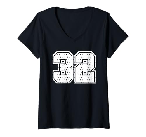 Damen Nummer 32 Sportteam 32. Trikot Varsity Geburtstag Fußball T-Shirt mit V-Ausschnitt Damen Nummer 32 Sportteam 32. Trikot Varsity Geburtstag Fußball T-Shirt mit V-Ausschnitt von Number Uniform Team Tees
